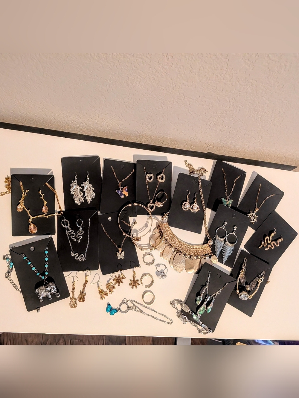 Lot Of Women's Costume Jewelry. Necklace and Earring Sets-Gold and Silver Tones